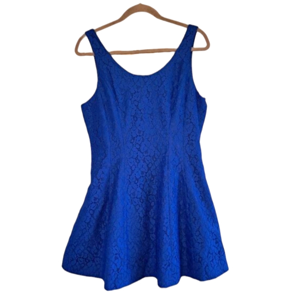 NEW CeCe by Cynthia Steffe Blue Lace Overlay Fit & Flare Sleeveless Dress 12